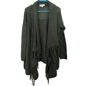 Knox Rose Olive Green Mid Length Waterfall Fringed Cardigan Sweater Boho 1X